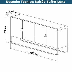 Balcao Buffet Organico Luna Artesano 180 cm -larg- em MDP Nero Quatro Portas Base Metal Preto -5-